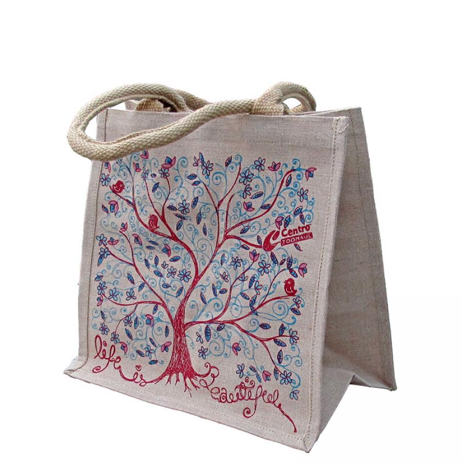 RED PRINT UNLINED JUTE BAG - Trade Aid